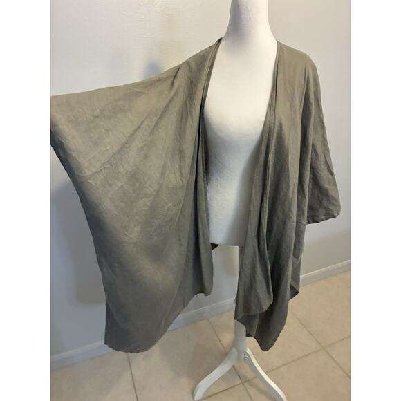 100% Linen Kimono Cardigan Gray Minimalist Oversized Womens Open Front USA OS - Picture 10 of 11
